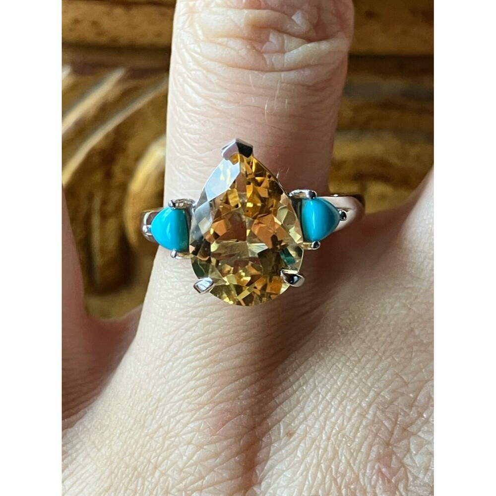 Brazilian Citrine Sleeping Beauty Turquoise Sterling Silver Ring Size 7.75
